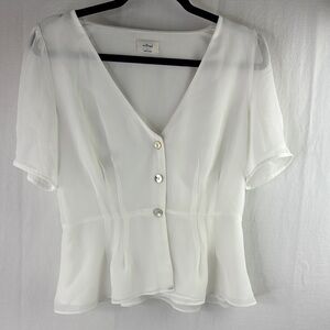 Wilfred White Flutter Sleeve Peplum Short Sleeve Blouse